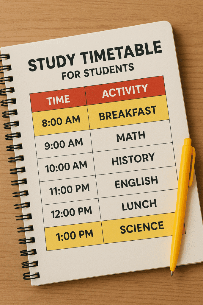 Study timetable for college students